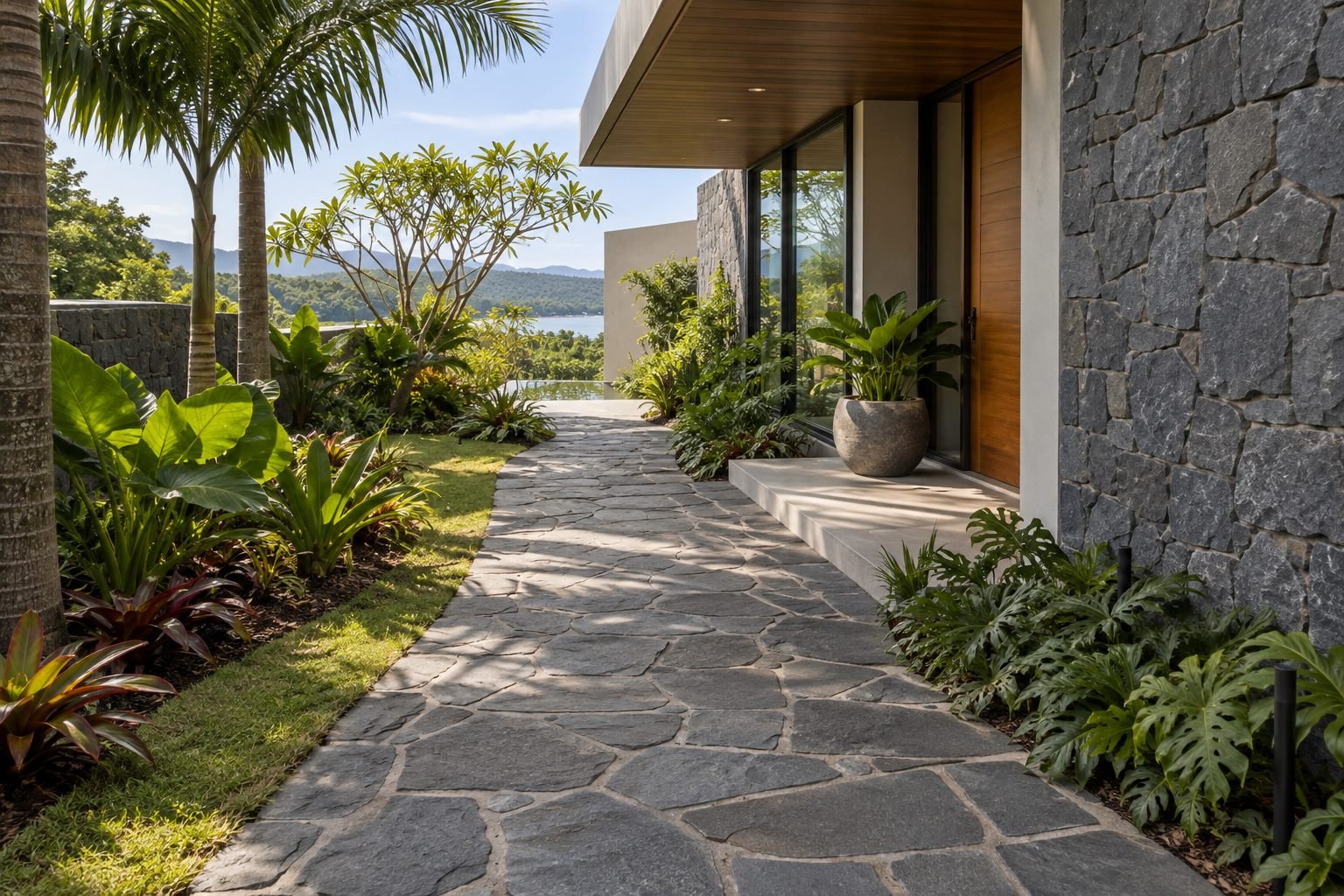 Exemplo ilustrativo de calçamento residencial em pedra natural